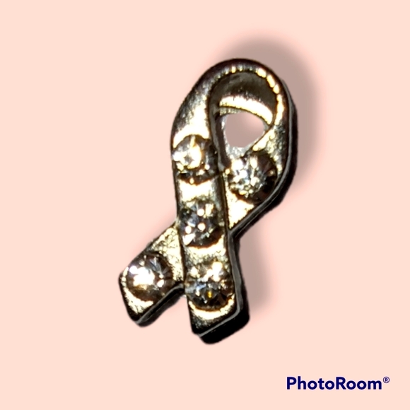 Crystal Stone Silver Advocacy Ribbon Floating Charm - Picture 1 of 1